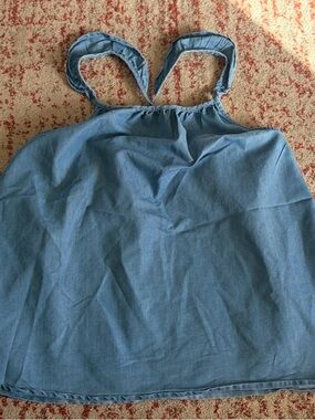 Girls' Blue Sleeveless Ruffle Strap Top